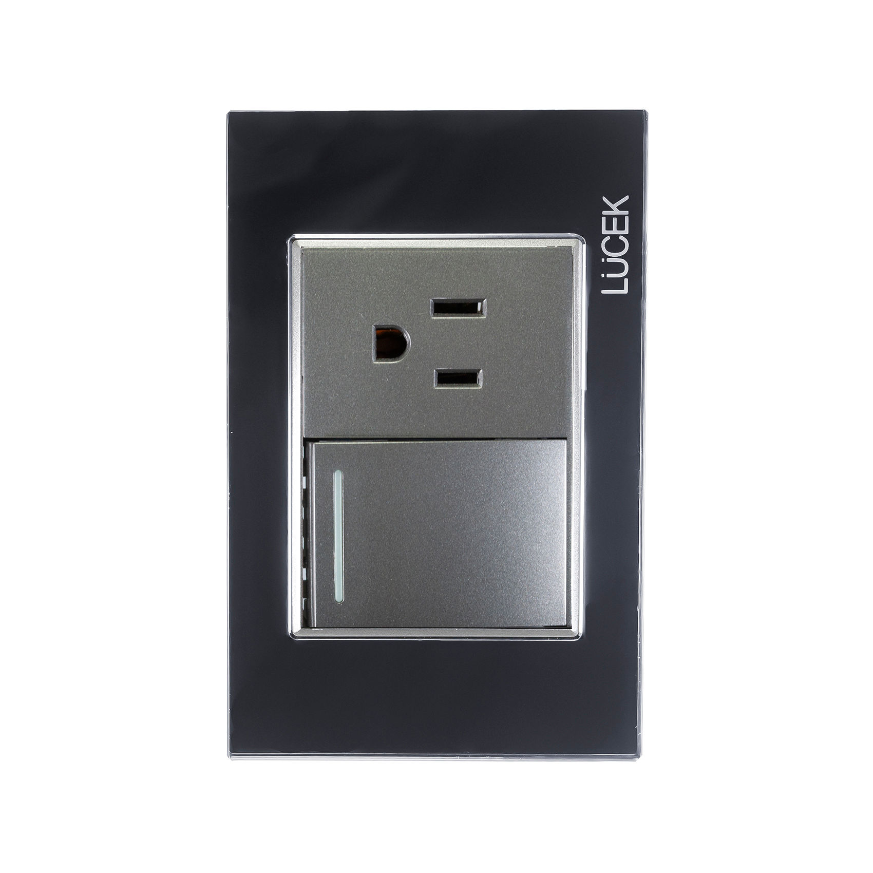 PLACA LUCEK 1 APA. SEN Y 1 CTO DE 1.5 MODULOS ESPEJO NEGRO