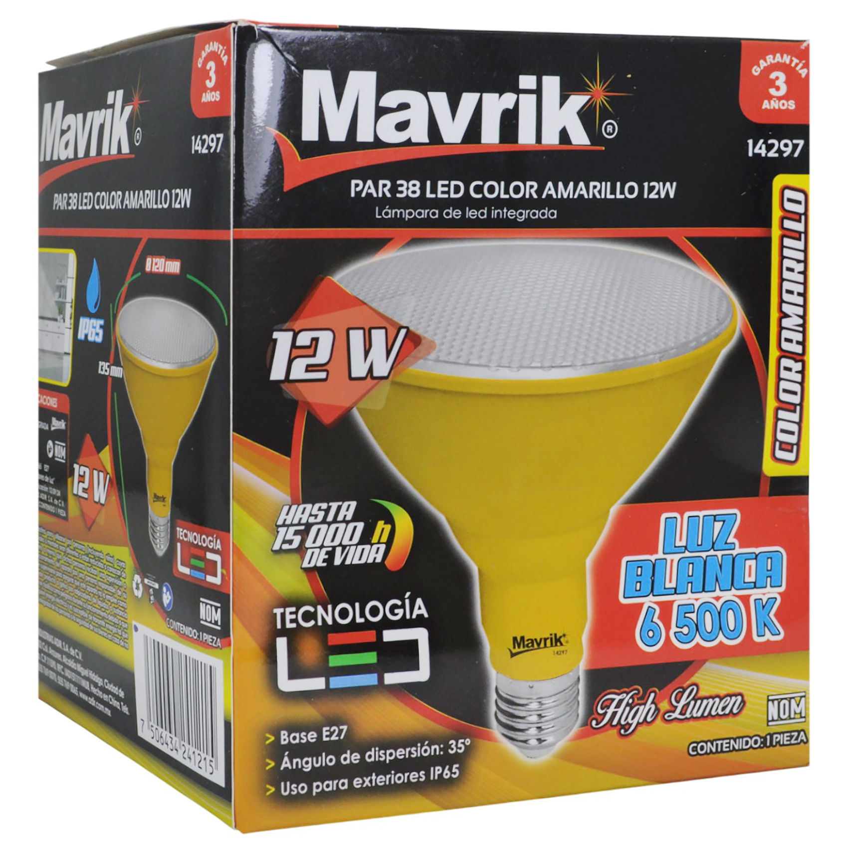 FOCO ADIR PAR 38 LED AMARILLO 12 W