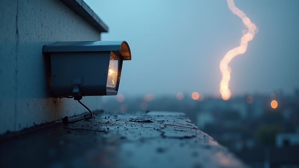 Close-up view of a lightning protection system installed on a rooftop