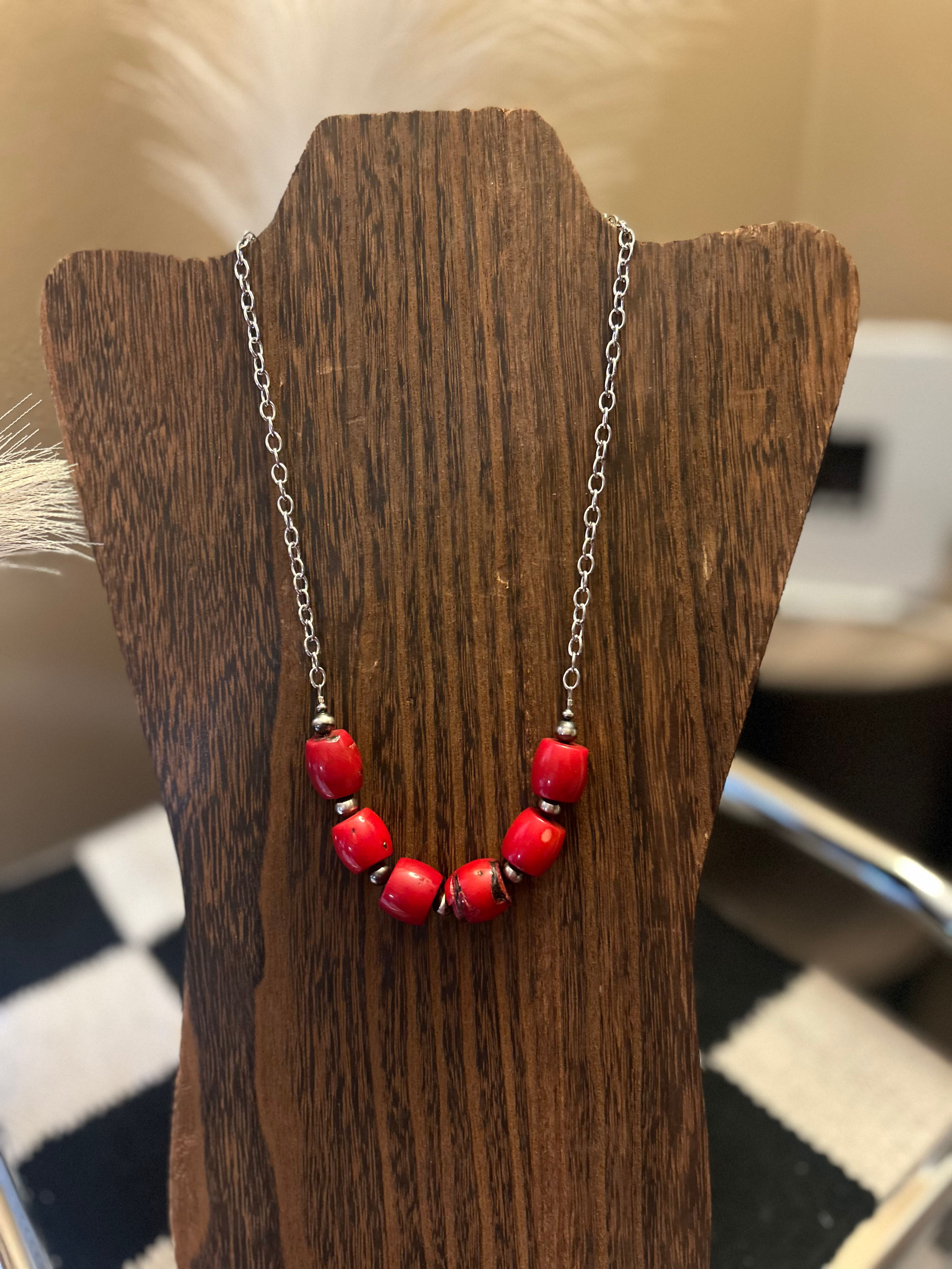 20”  Red Coral Bar Necklace