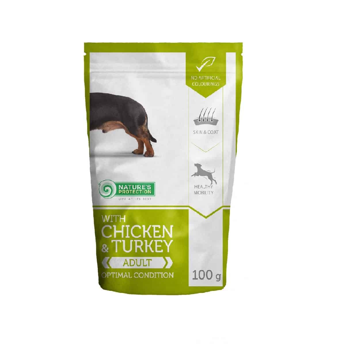 נייצ'רס פרוטקשן פאוץ' מזון רטוב לכלב מגזע קטן – עוף והודו 100 גרם