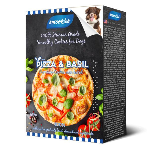 סמוקיס ביסקוויטים לכלבים – פיצה ובזיליקום 200 גרם Smookies