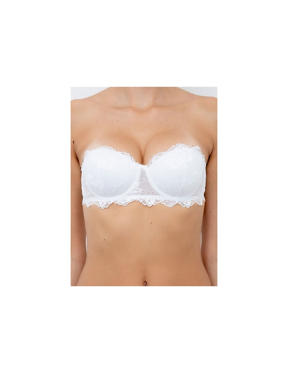Miniatura: Lormar Reggiseno Fascia Imbottito Pizzo - Bianco
