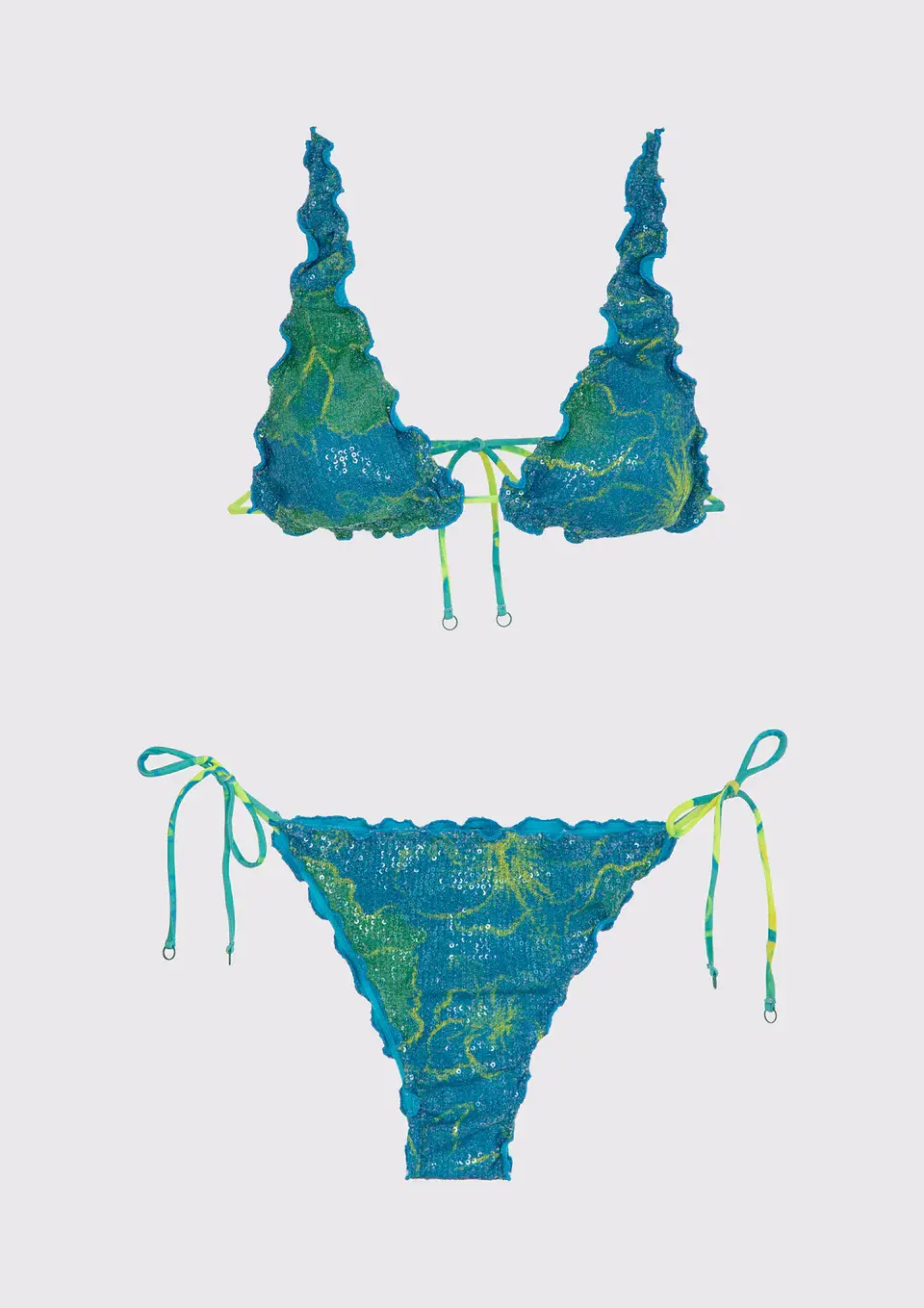 Changit Costume Triangolo+Brasiliano Paillettes Fiori - Ottanio