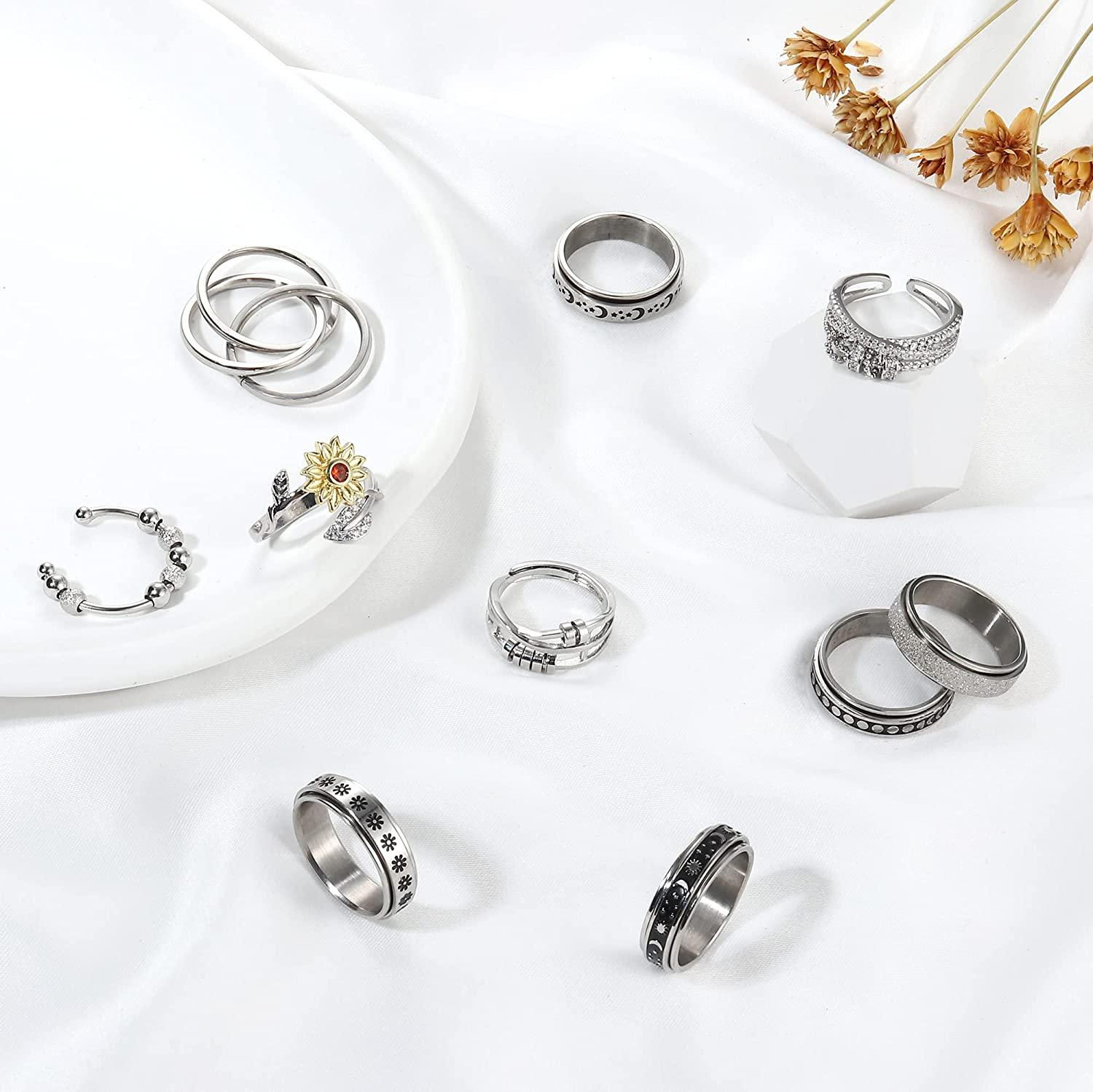 11Pcs Anxiety Rings Fidget Rings Stainless Spinner Ring Sunflower Ring Fidget Ri