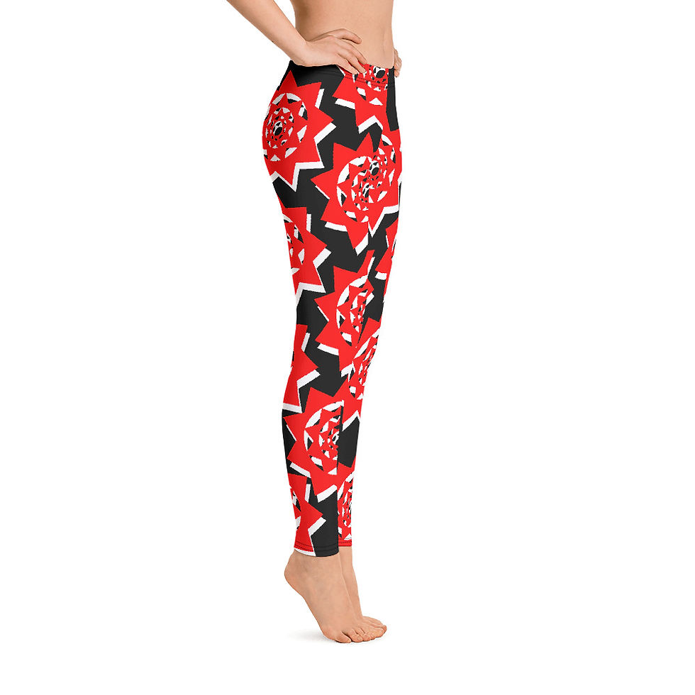 Thumbnail: L416 - RED WHITE CHAKRAS PATTERN BLACK LEGGINGS PRINTFUL TEMPLATE FILE