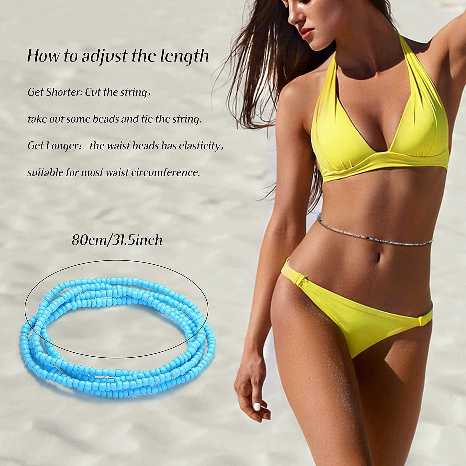 32 Pcs Waist Beads for Women Elastic Belly Chain Colorful Body Chain Belly Beads