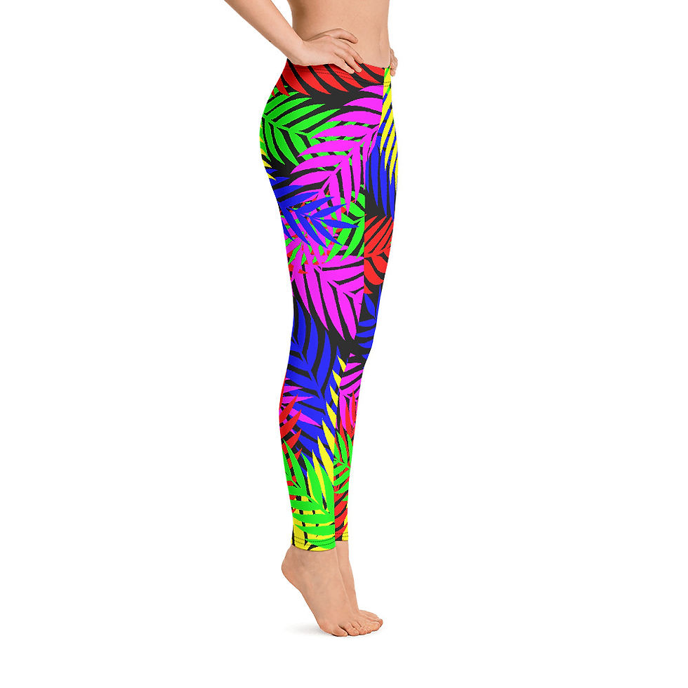 Thumbnail: L336 - PALM COLORFUL BLACK LEGGINGS PRINTFUL TEMPLATE FILE