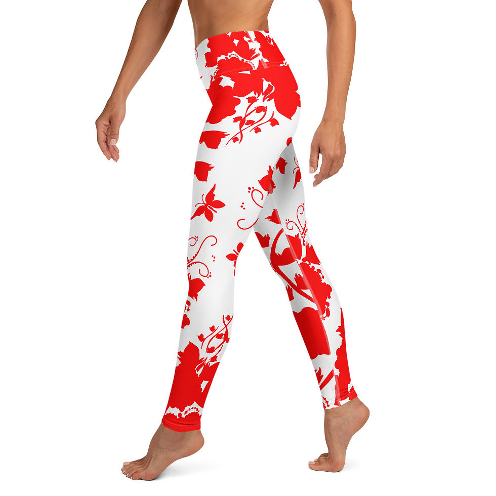 Thumbnail: Y043 - FLORAL ART WHITE YOGA LEGGINGS READY DESIGN PRINTFUL TEMPLATE FILE