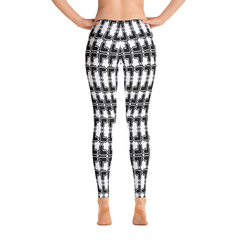 Thumbnail: L415 - BLACK GEOMETRIC PATTERN WHITE LEGGINGS PRINTFUL TEMPLATE FILE