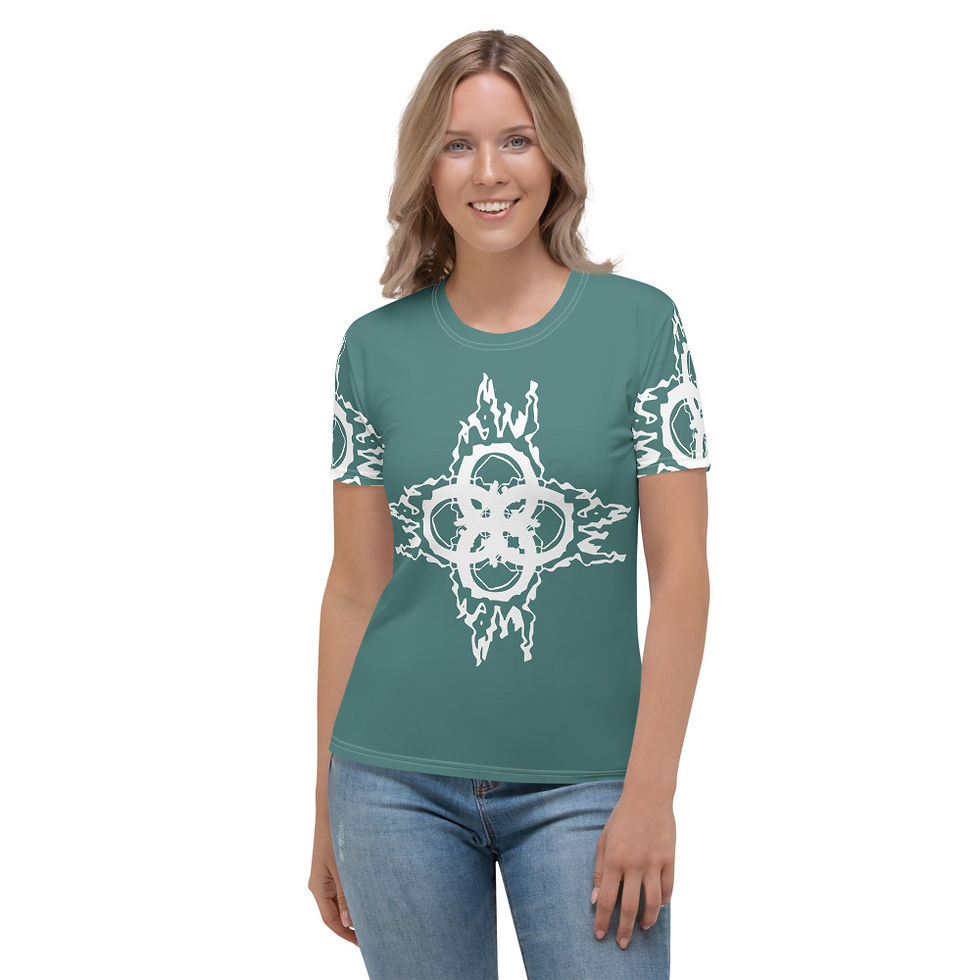 TW040 - WHITE FLAME ART TEAL WOMEN T-SHIRT PRINTFUL TEMPLATE FILE