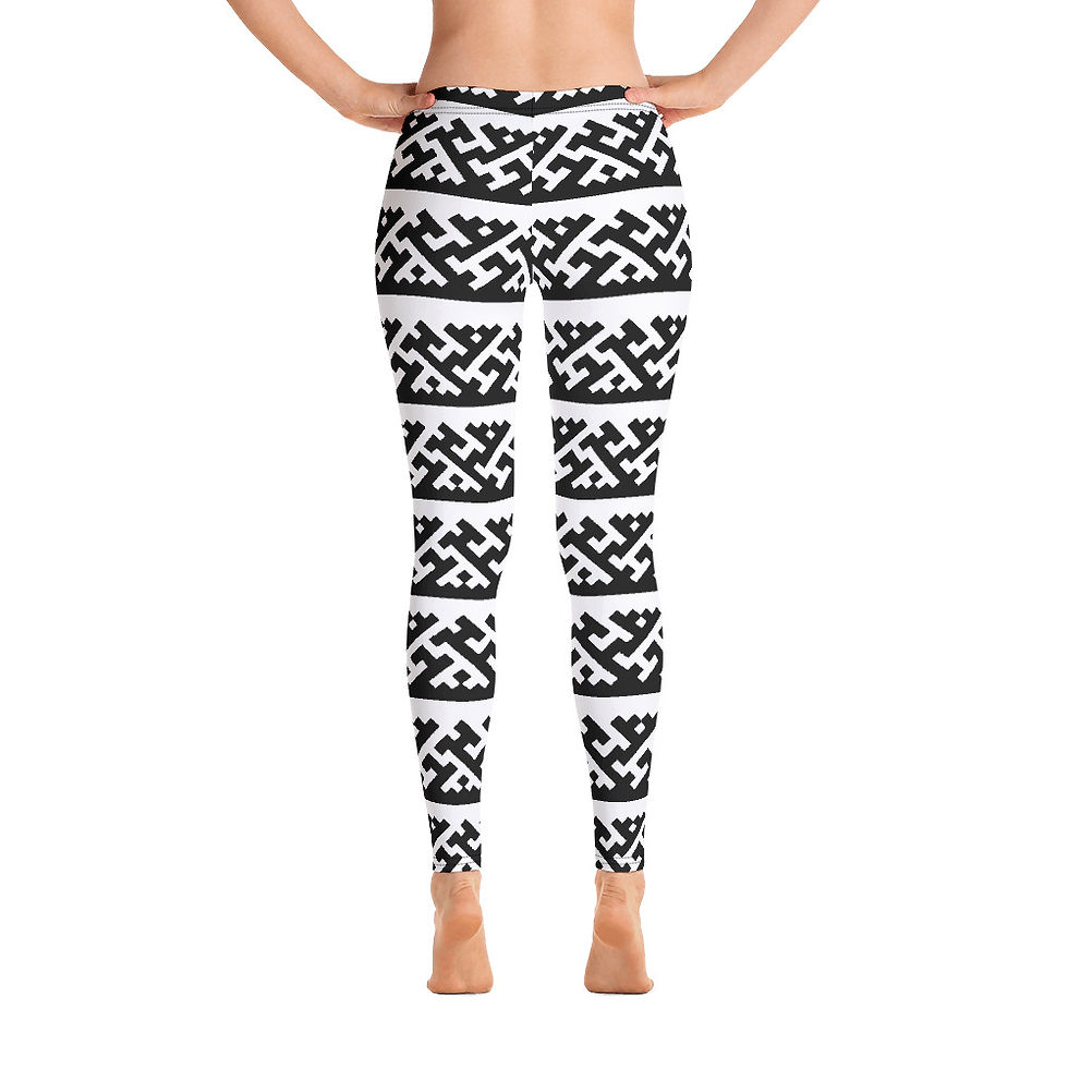 Miniatura: L414 - BLACK RETRO PATTERN WHITE LEGGINGS PRINTFUL TEMPLATE FILE