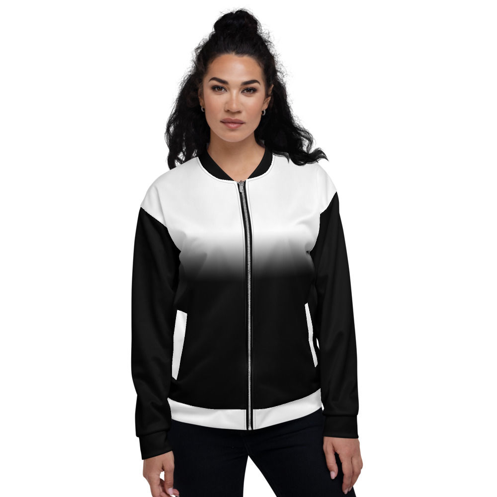 BJ013-  BLACK WHITE GRADIENT PRINT FOR UNISEX BOMBER JACKET PRINTFUL TEMPLATE