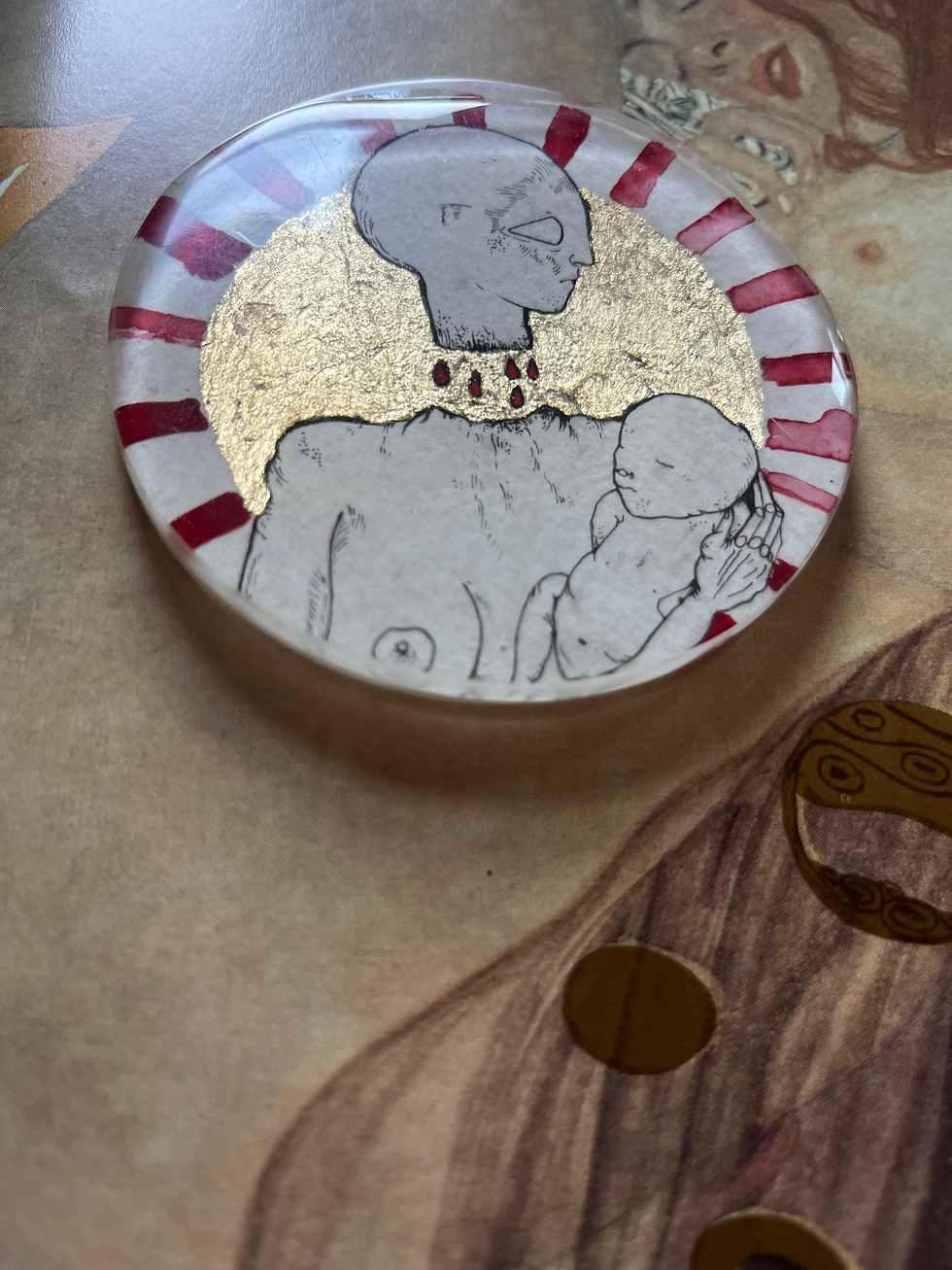 Thumbnail: Original art in resin coaster – Red & Gold