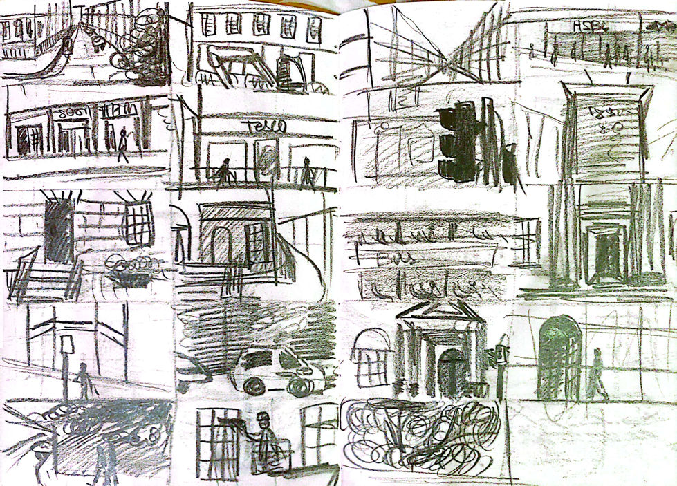 Dundas Street Trip, 
graphite on paper, 
A3,
2023