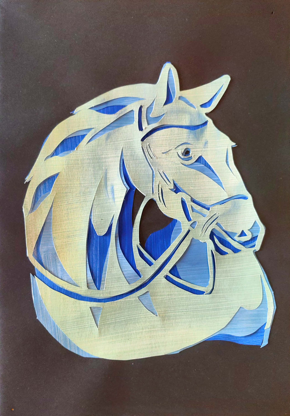 Horse, 
lino print and acrylic on paper, 
A4, 
2024