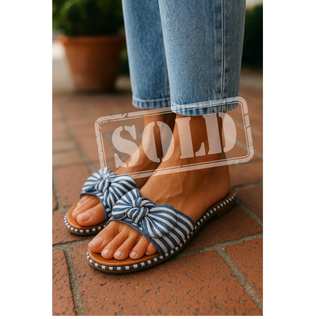 J.Crew Navy & White Striped Bow Slide Sandals Women’s Size 9.5 NWT✨ SOLD 🏷️