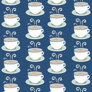 a seamless pattern of coffee cups on saucers with steam coming out of them