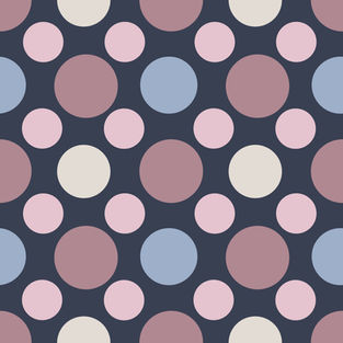 a pattern of pink and blue polka dots on a dark blue background