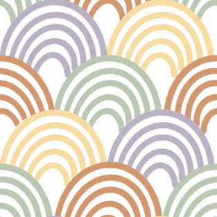 Colorful overlapping rainbow pattern on white background.