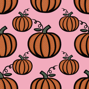 a seamless pattern of pumpkins on a pink background