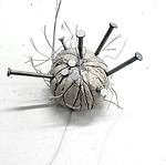 ‘Time management', 18.11.22. Clay, nails, discarded plastic thread.jpeg