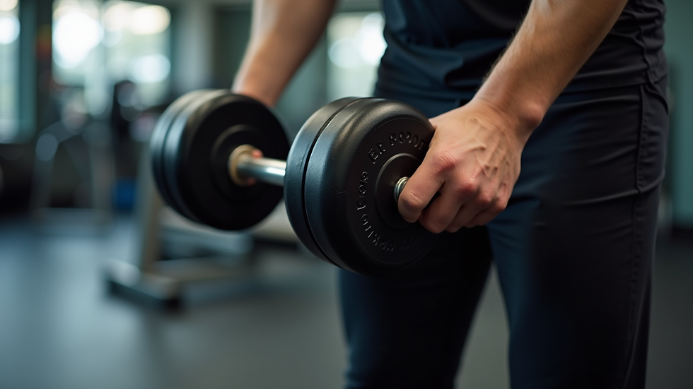 Close-up view of a person adjusting weights on a dumbbell