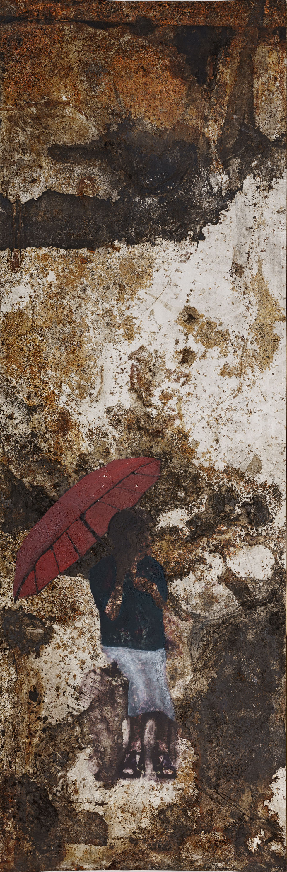 Mujer con Sombrilla Roja