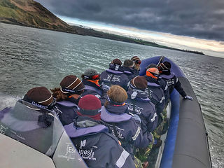 Our RIBs heading out past Roches PointLighthouse whic was th last anchorage to the RMS Titanic while sh stopped in Queenstown in 1912
