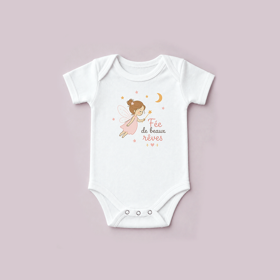 Body blanc pour bébé avec fée et texte Fée de bonnes nuits