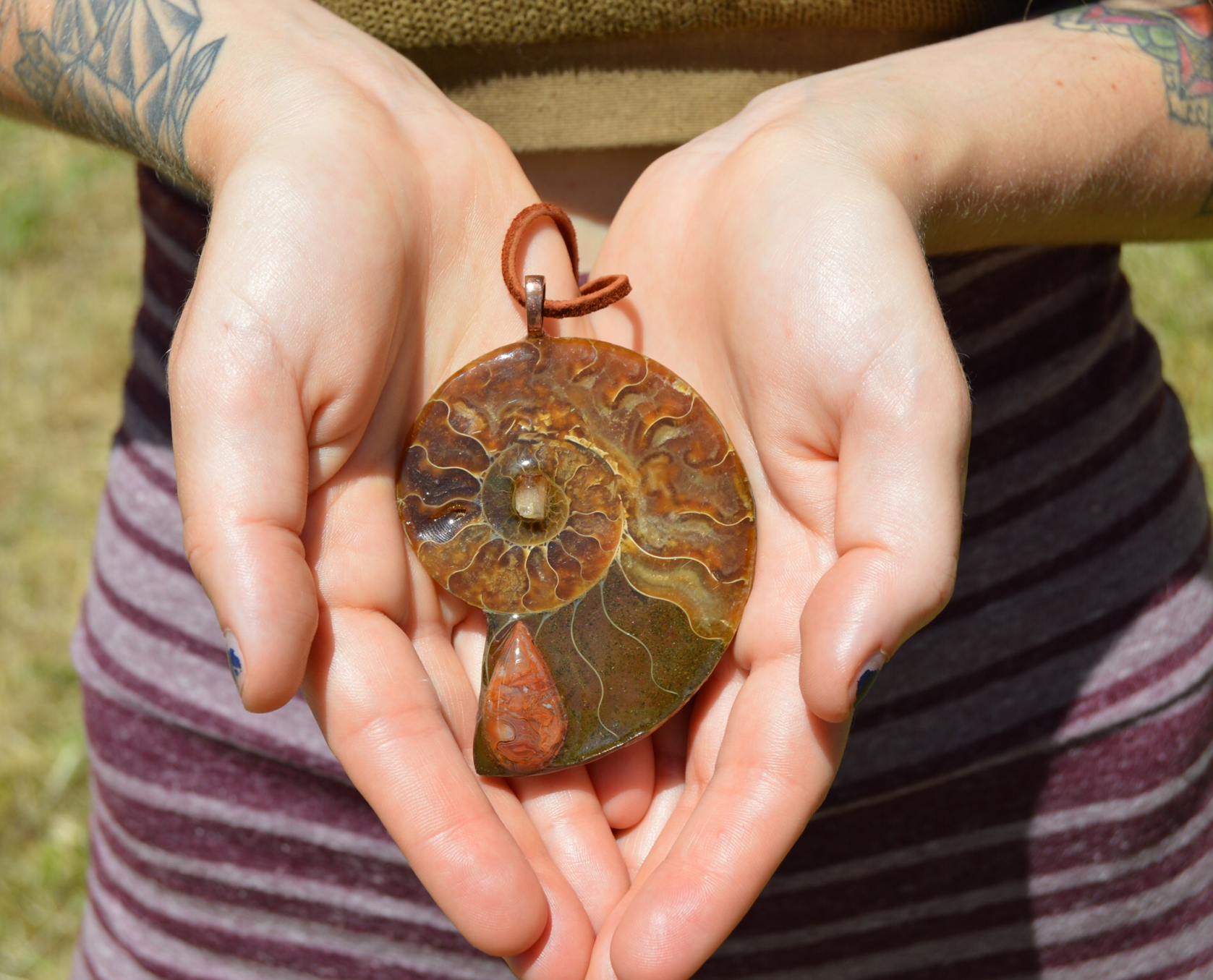 Fractal Fossil Pendant~ BiColor Tourmaline/Agate
