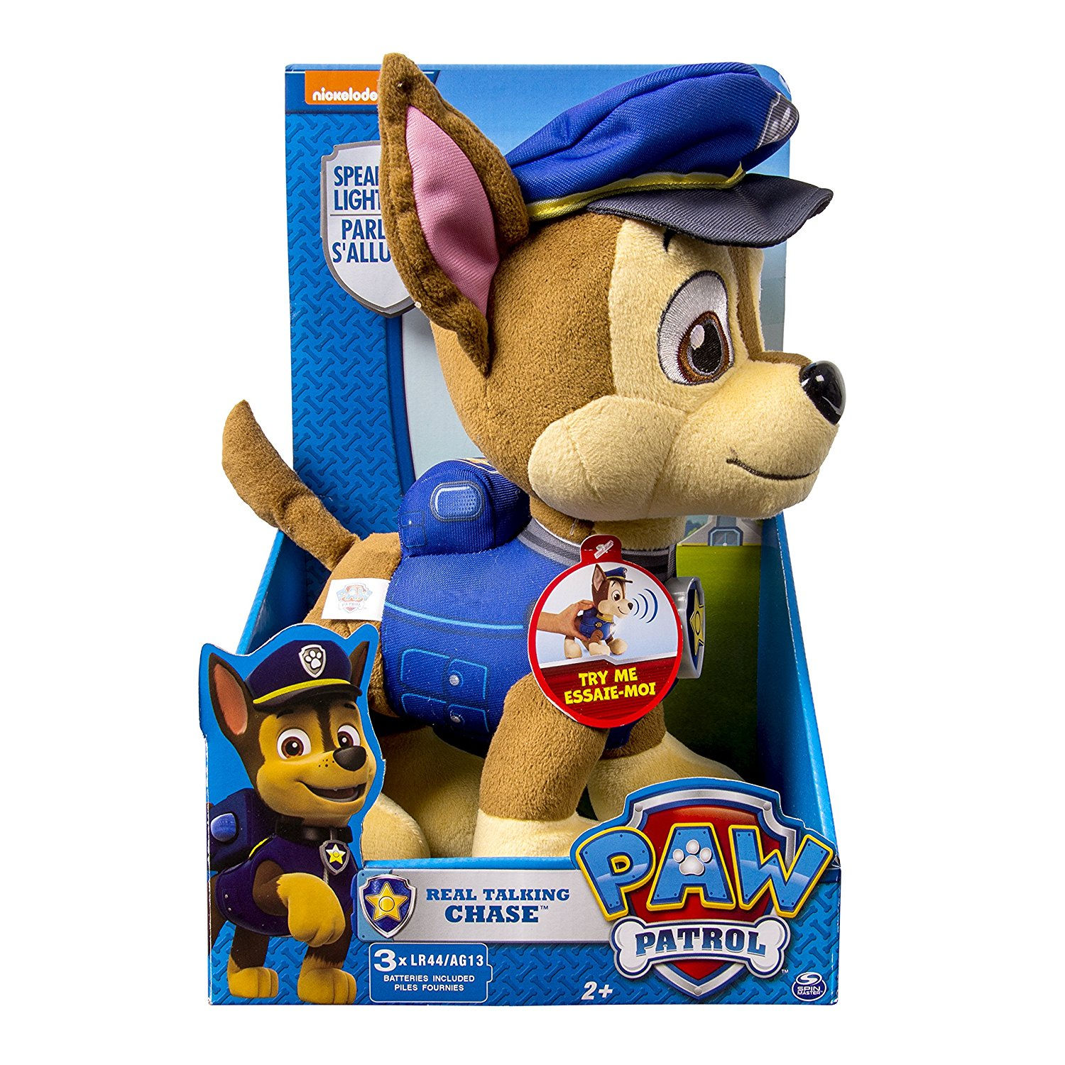 PAW PATROL ~ Deluxe Lights and Sounds 30cm Plush~ REAL TALKING CHASE