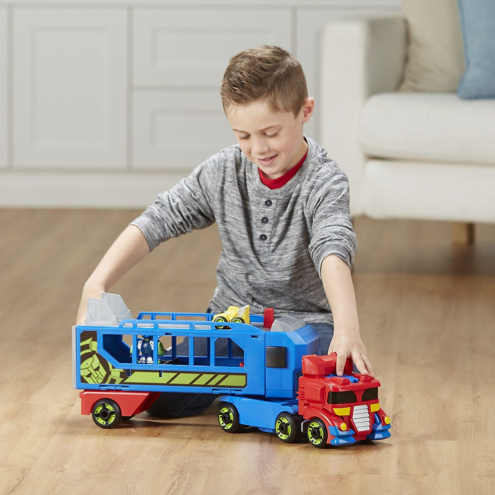 Thumbnail: Playskool Heroes RESCUE BOTS -  OPTIMUS PRIME FLIP RACERS + TRAILER PLAYSET