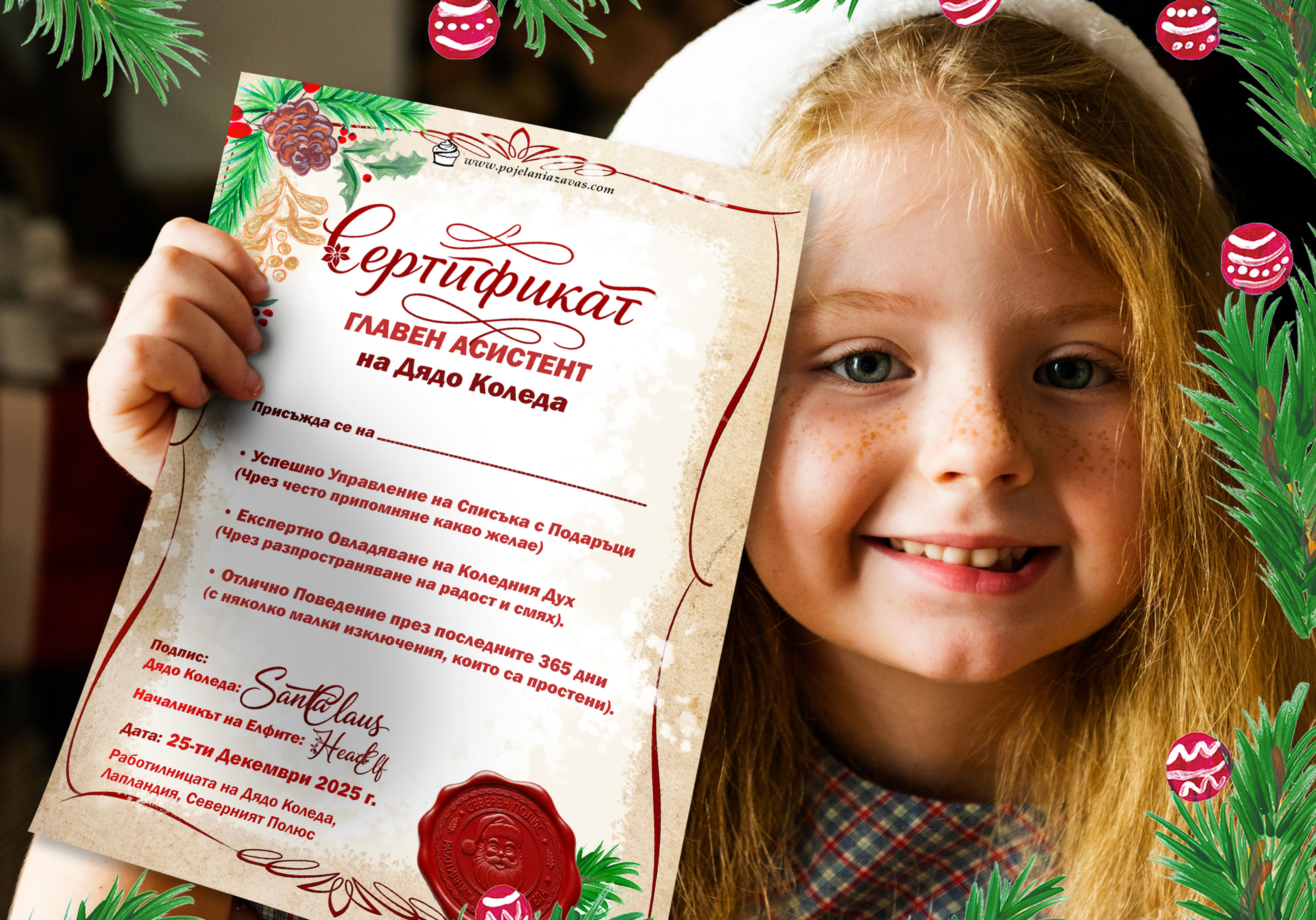 Официални Хумористични Сертификати от Дядо Коледа - 6 бр. (За принтиране)