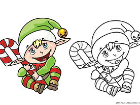 Безплатна коледна картинка за оцветяване - елф държи захарна пръчка