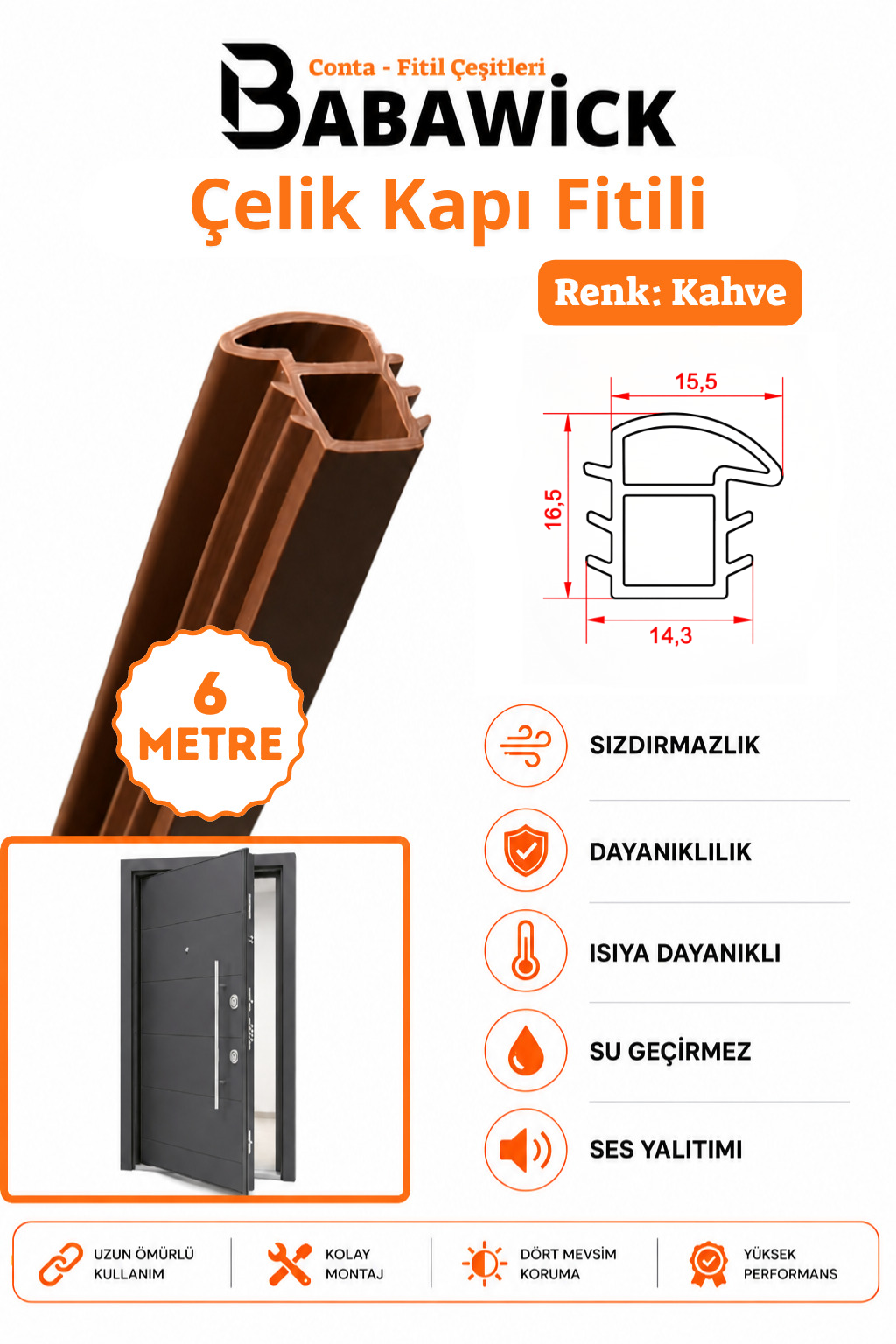 BABAWİCK Çelik Kapı Fitili 6 Metre Kahve