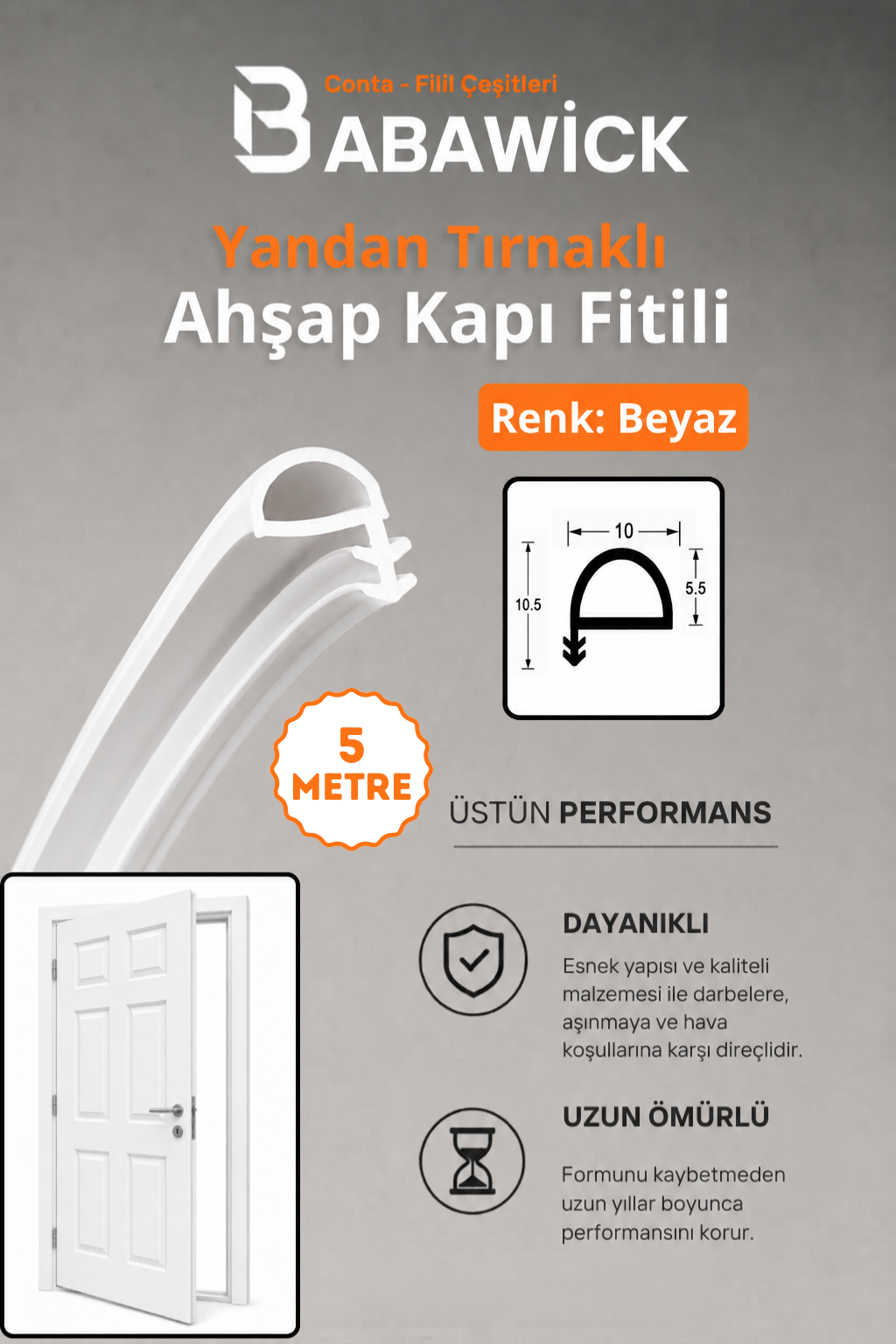 Yandan Tırnaklı Ahşap Kapı Fitili Beyaz