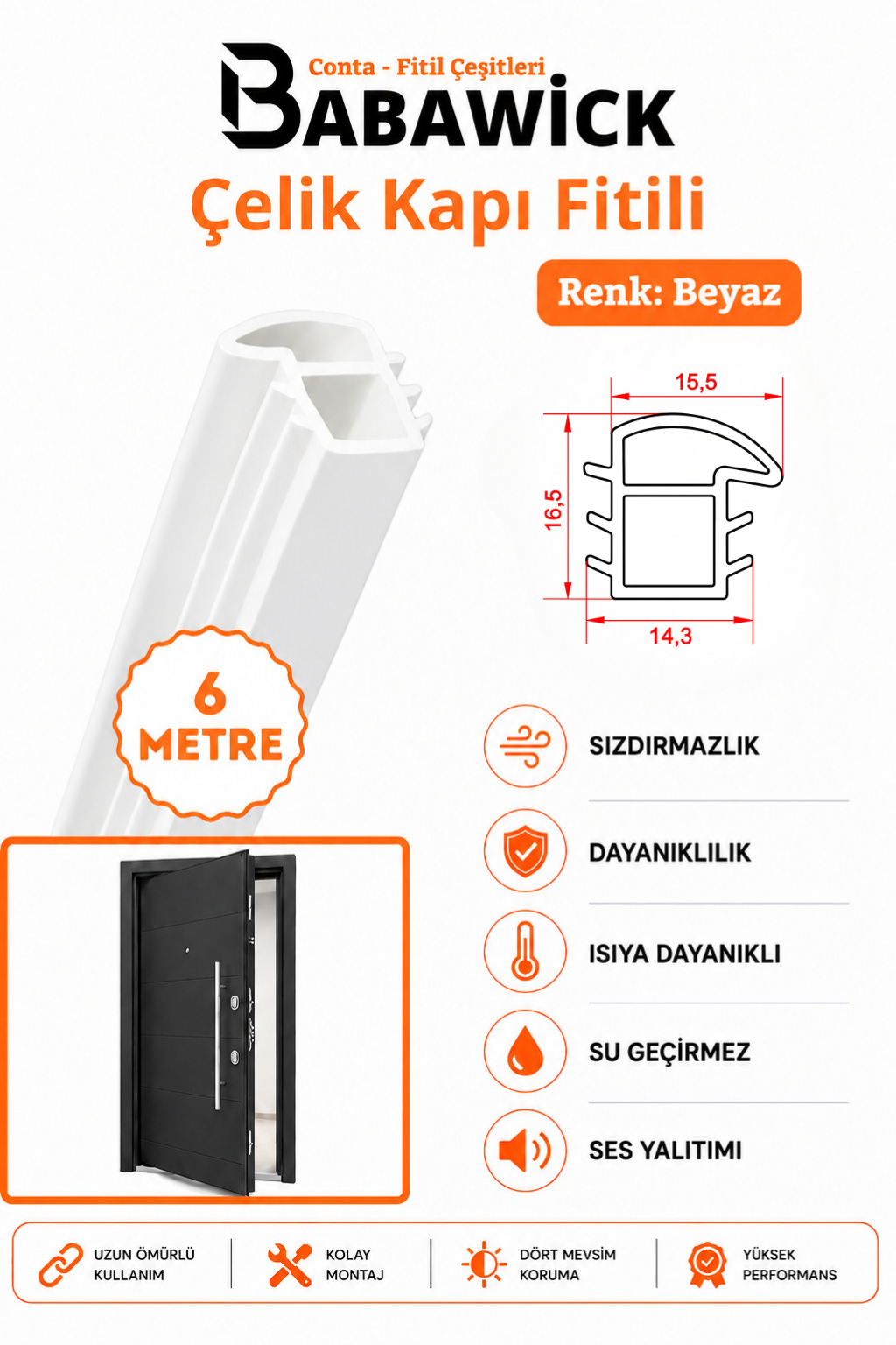 Çelik Kapı Fitili 6 Metre Beyaz