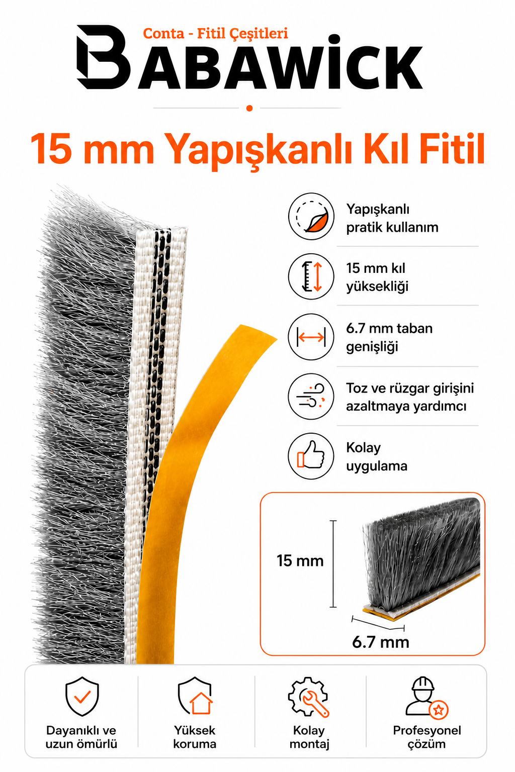 15 mm Yapışkanlı Kıl Fitil Cam Balkon Fitili 10 Metre