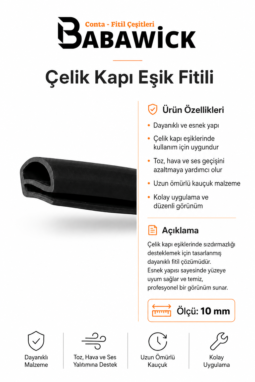 BABAWİCK Çelik Kapı Eşik Fitili 6 Metre Siyah