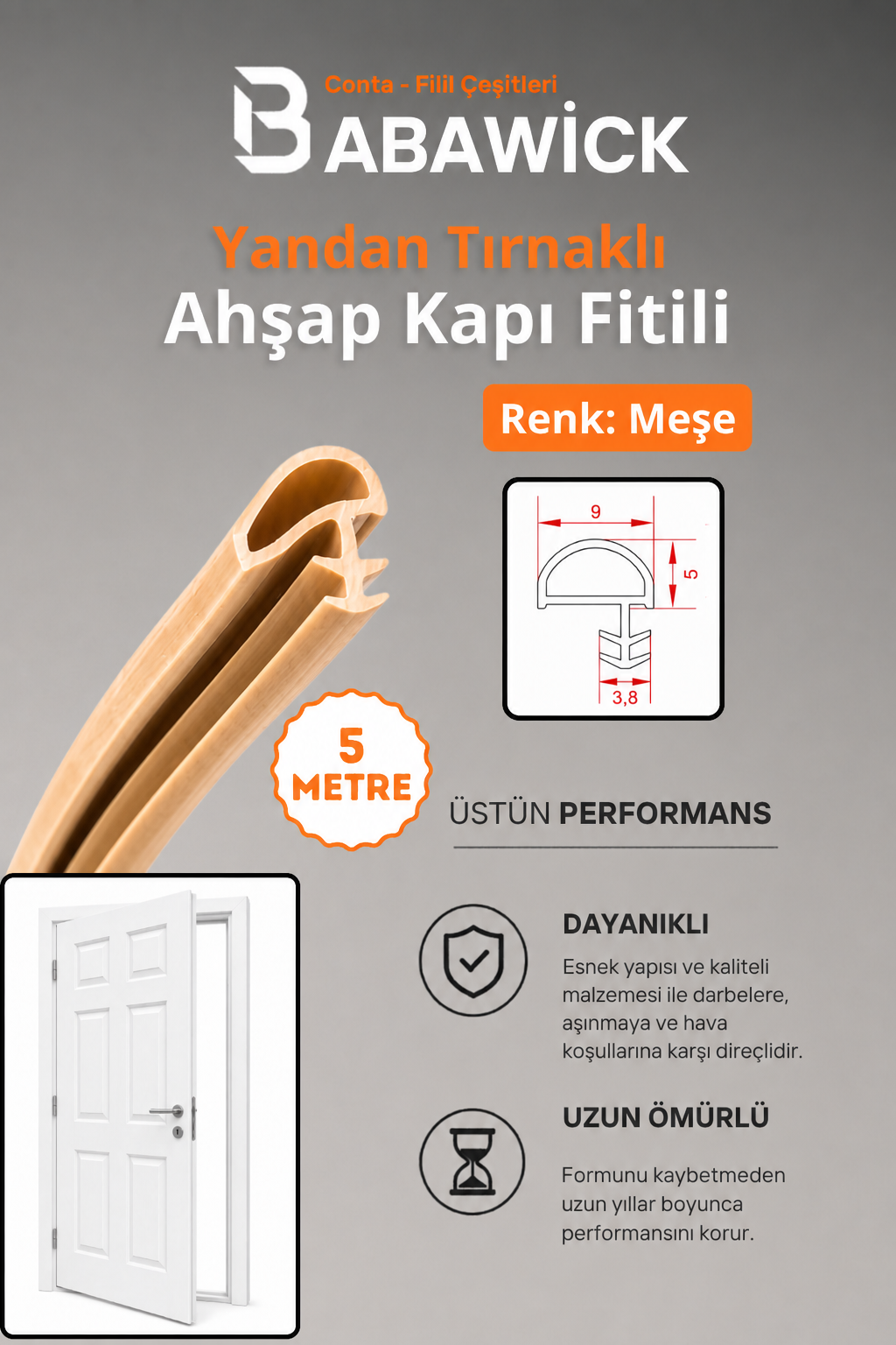 Yandan Tırnaklı Ahşap Kapı Fitili Meşe 5 Metre