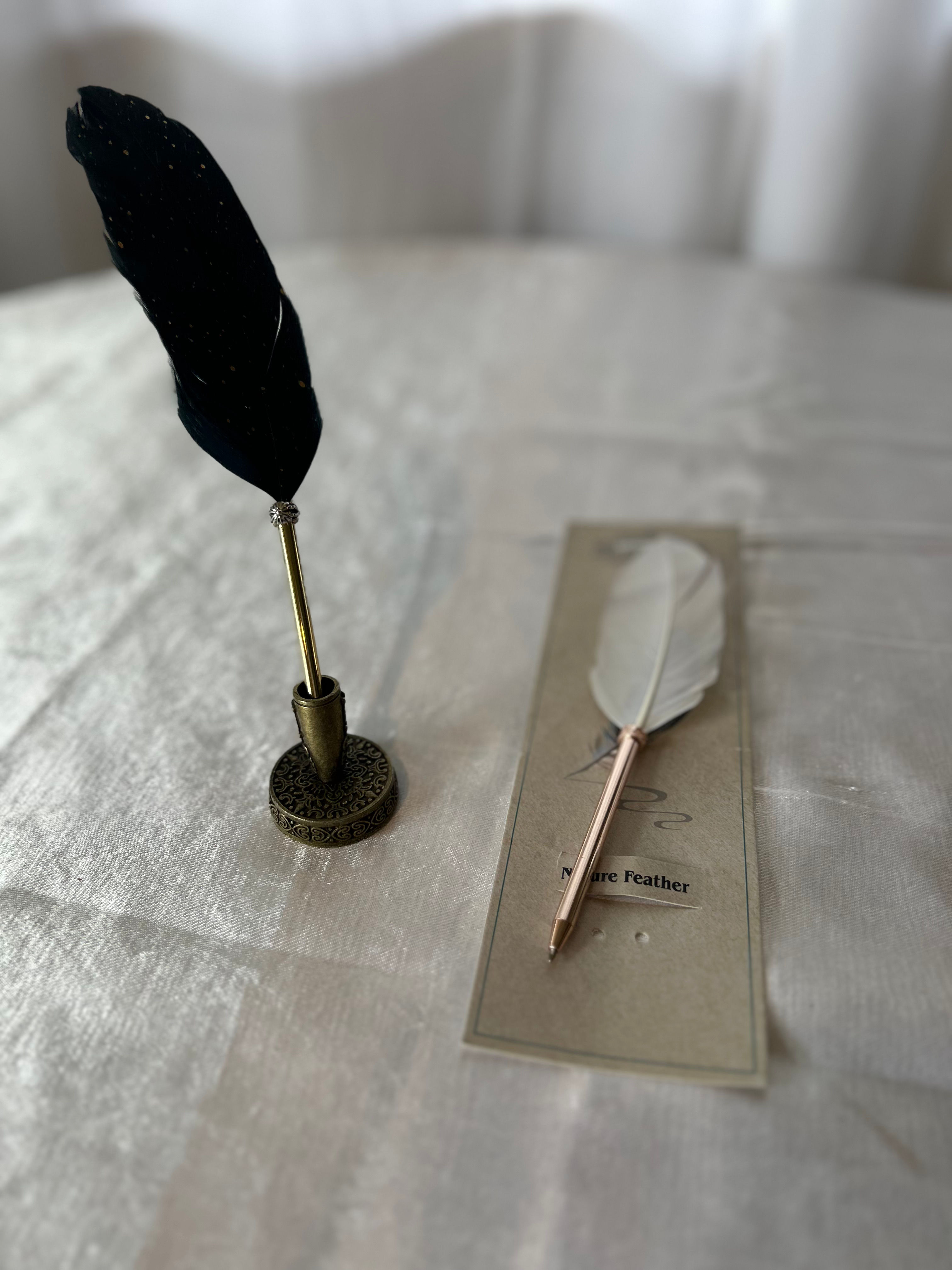 Faux feather pen with holder