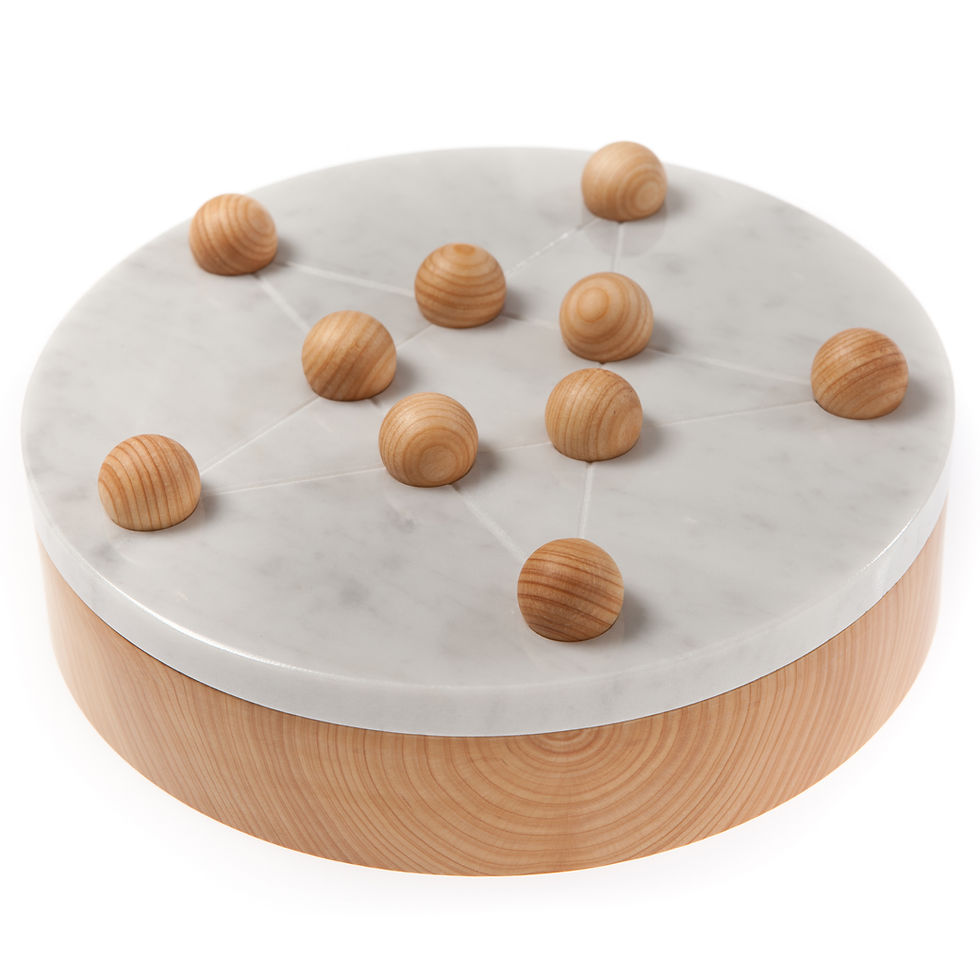 Thumbnail: Cornelius: multiple candle holder, pentalpha game and centerpiece in marblr and wood