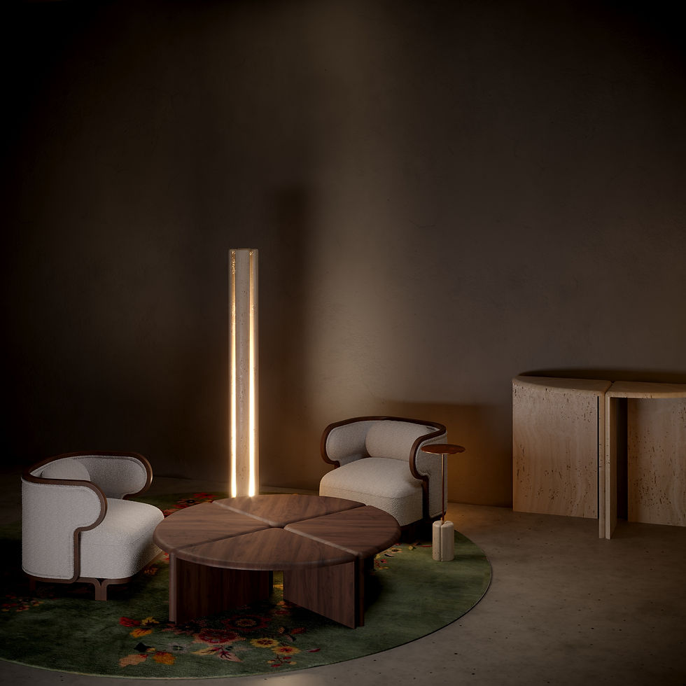 Thumbnail: Lily handcrafted sculptural floor light, drink table and coffee table with soft, water lily pad inspired curves