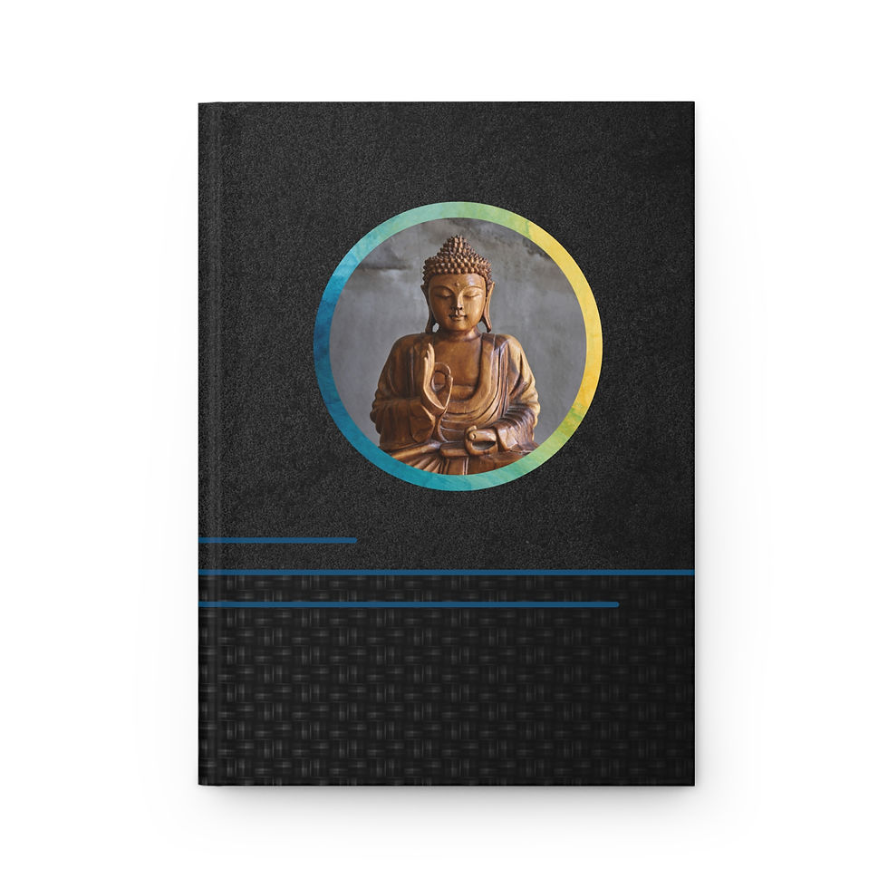 Buddha Hardcover Journal, Black Texture with Blue and Yellow Accent, Lined Pages