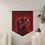 Thumbnail: Pennant, Skull and Cloak with Red and Black Design, Cyan Lettering, Wall Decor