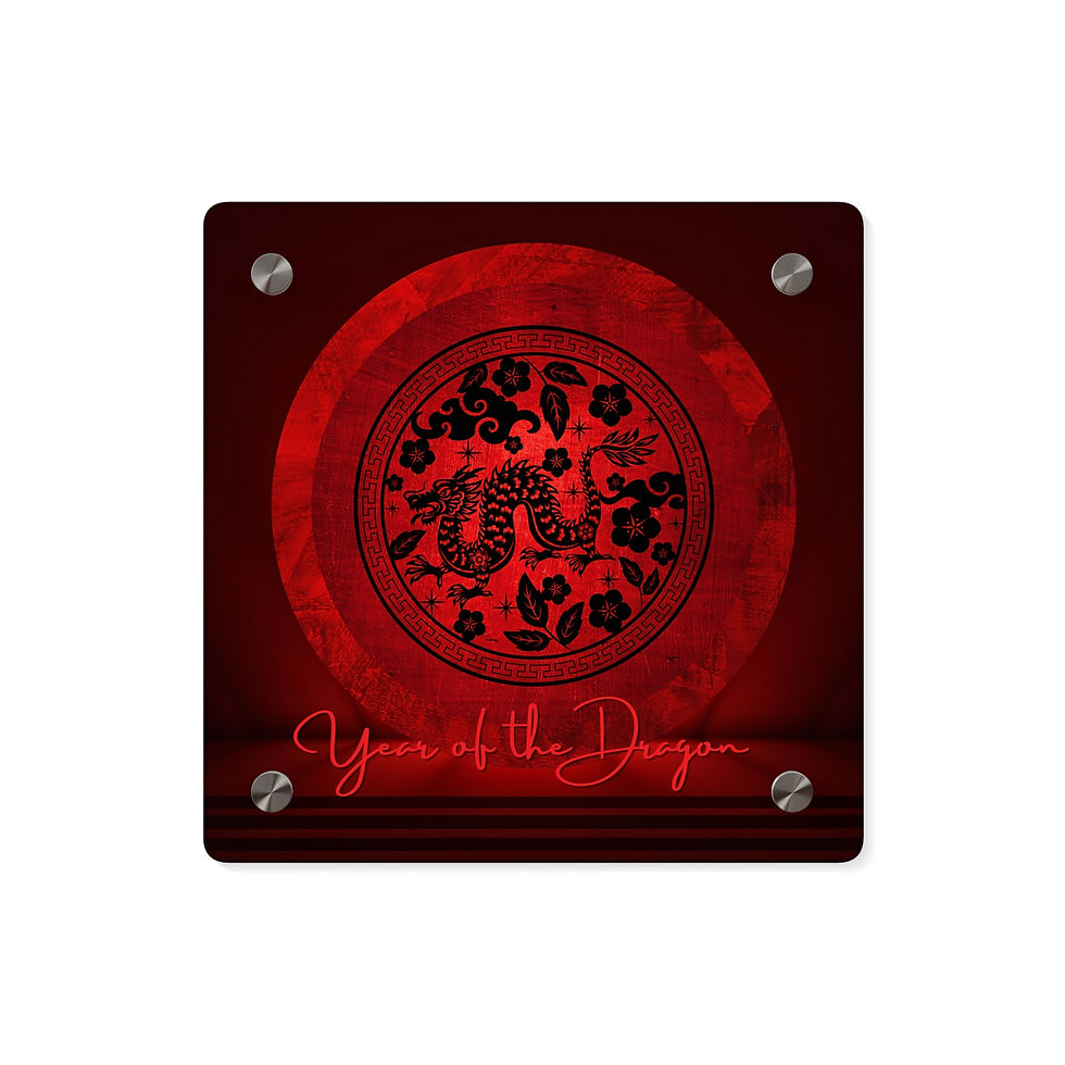 Acrylic Wall Art Panels, Year of the Dragon, Red Lettering