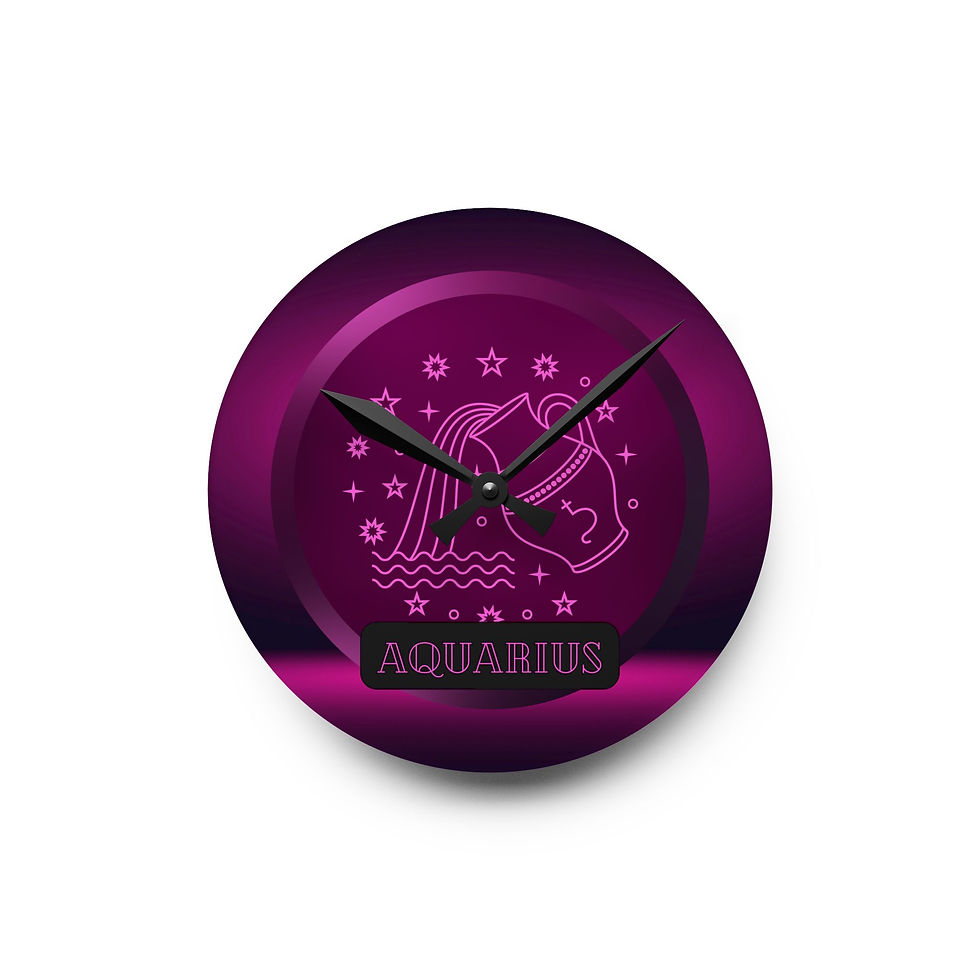 Round Acrylic Wall Clock, Zodiac Sign Aquarius, Wall Decor