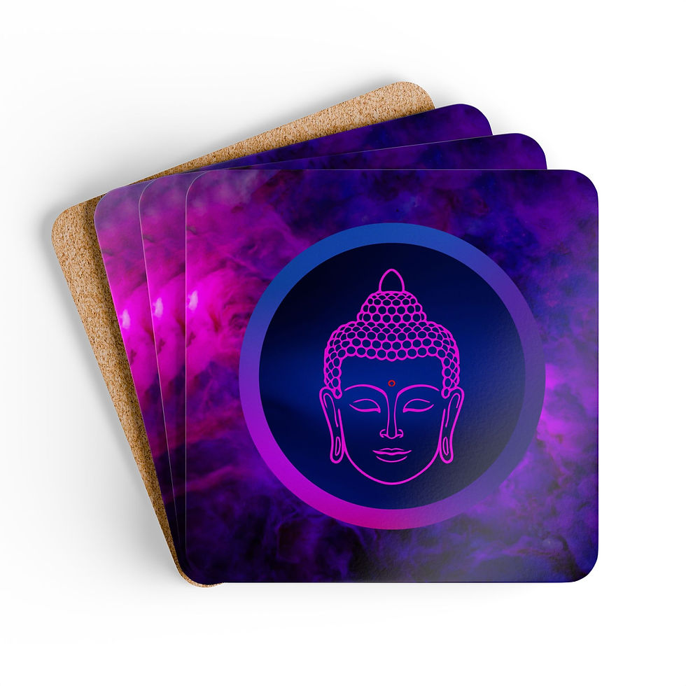 Corkwood Coaster Set of 4, Pink Buddha, Muli-Colored