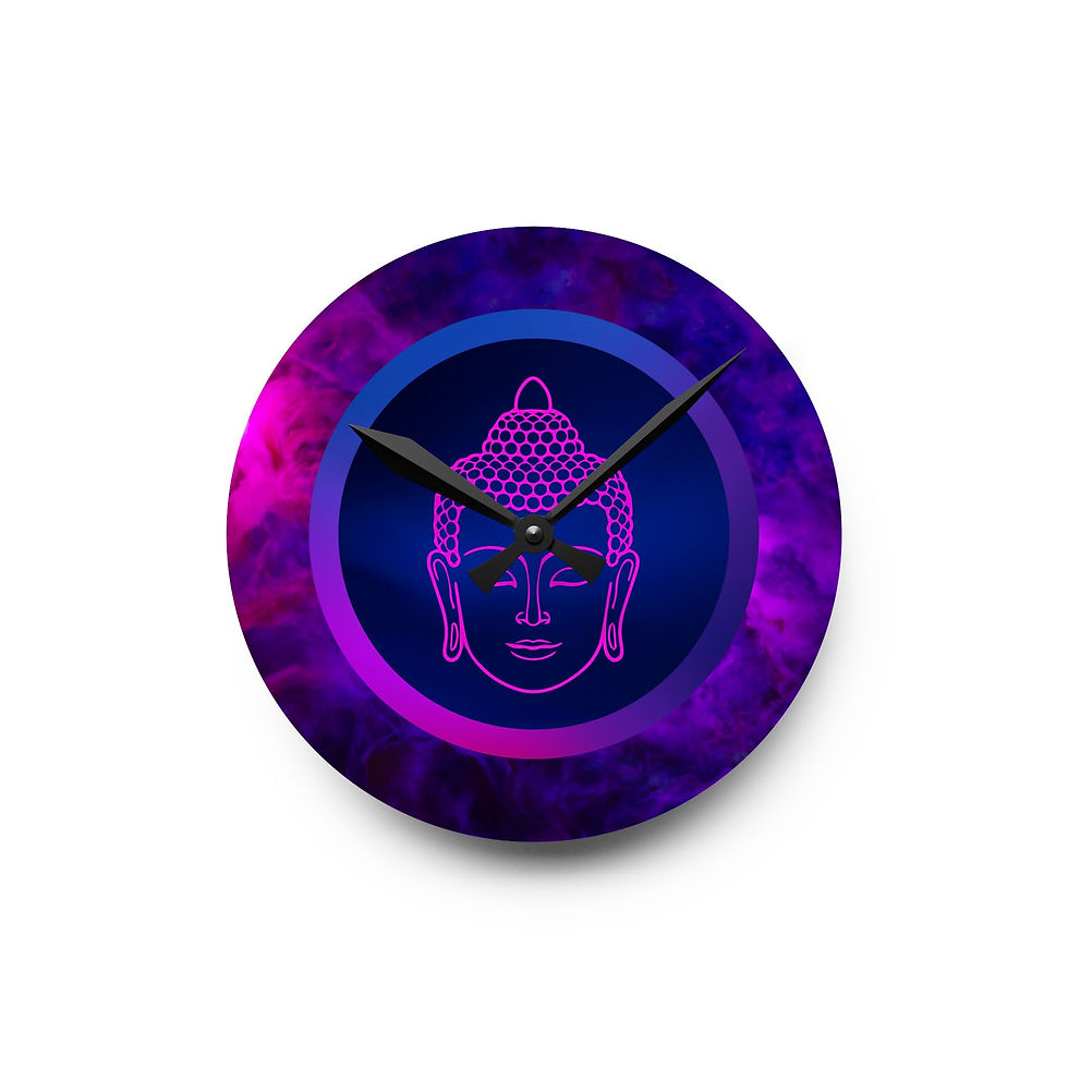 Round Acrylic Wall Clock, Pink Buddha, Multi Color Wall Decor